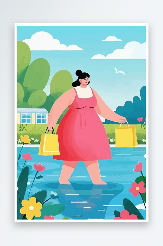 大码女孩矢量插画图形元素-众图网