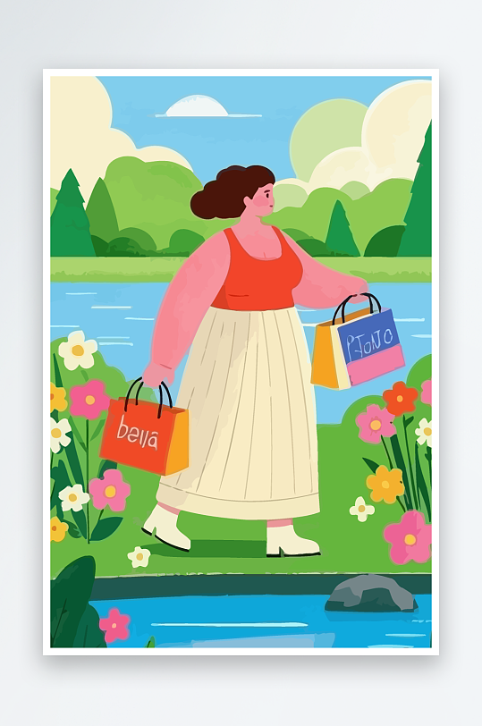 大码女孩矢量插画图形元素-众图网