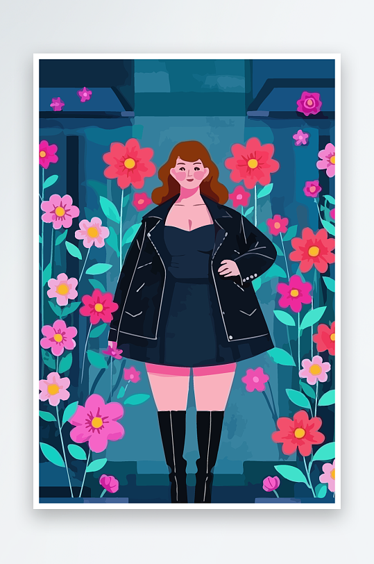 大码酷飒穿搭图标矢量插画图形元素-众图网