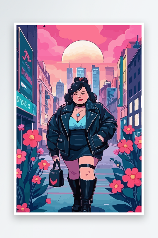 大码酷飒穿搭图标矢量插画图形元素-众图网