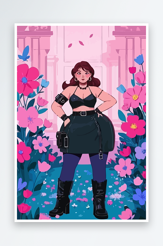 大码酷飒穿搭图标矢量插画图形元素-众图网