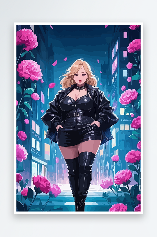 大码酷飒穿搭图标矢量插画图形元素-众图网