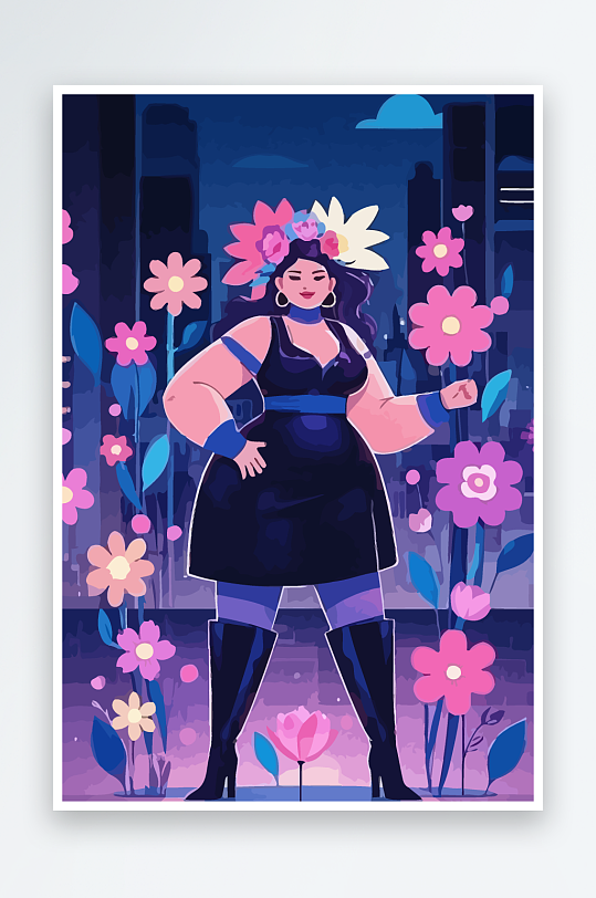 大码酷飒穿搭矢量插画图形元素-众图网