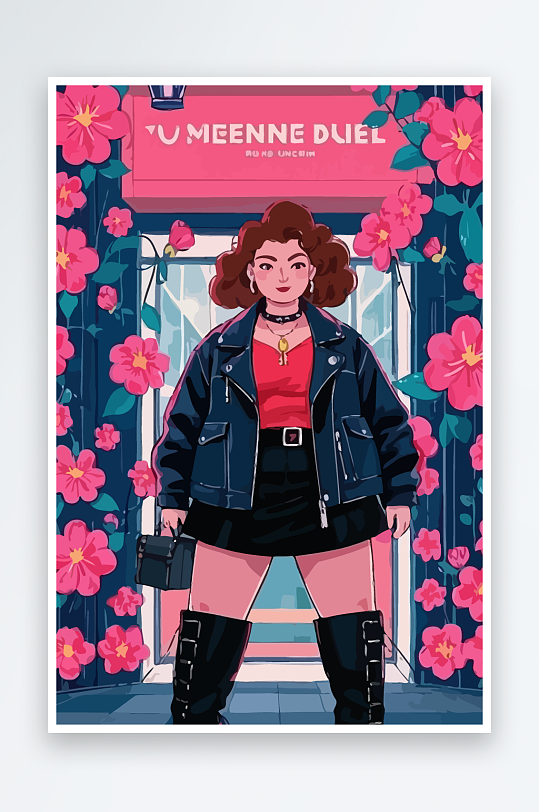 大码酷飒穿搭矢量插画图形元素-众图网