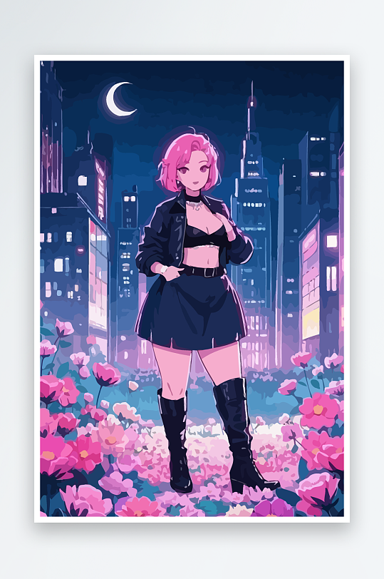 大码酷飒穿搭矢量插画图形元素-众图网