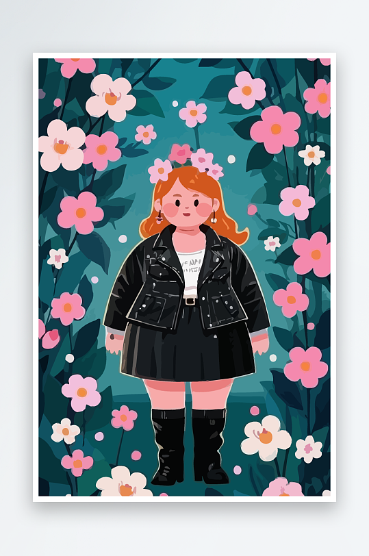 大码酷飒穿搭矢量插画图形元素-众图网