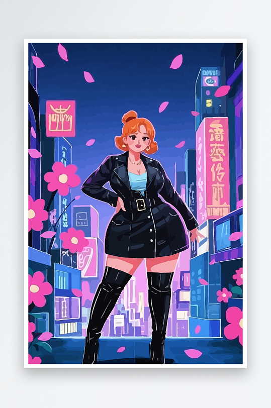 大码酷飒穿搭矢量插画图形元素-众图网