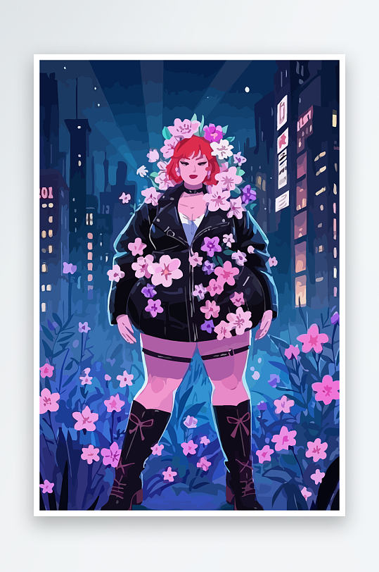 大码酷飒穿搭矢量插画图形元素-众图网