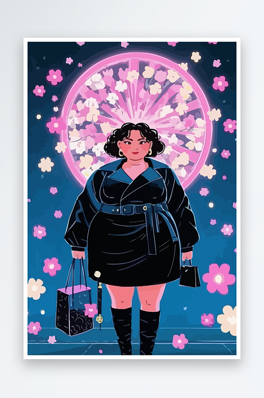 大码酷飒穿搭矢量插画图形元素-众图网