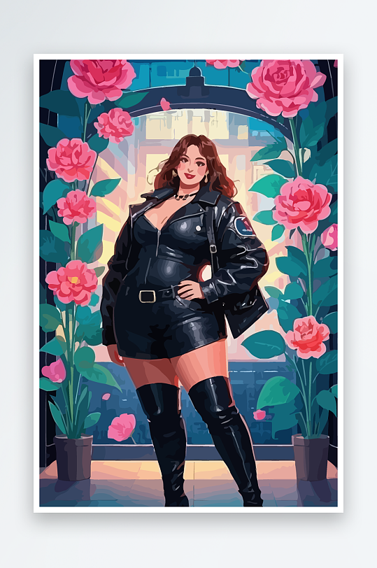 大码酷飒穿搭矢量插画图形元素-众图网