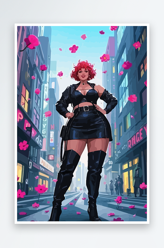 大码酷飒穿搭矢量插画图形元素-众图网