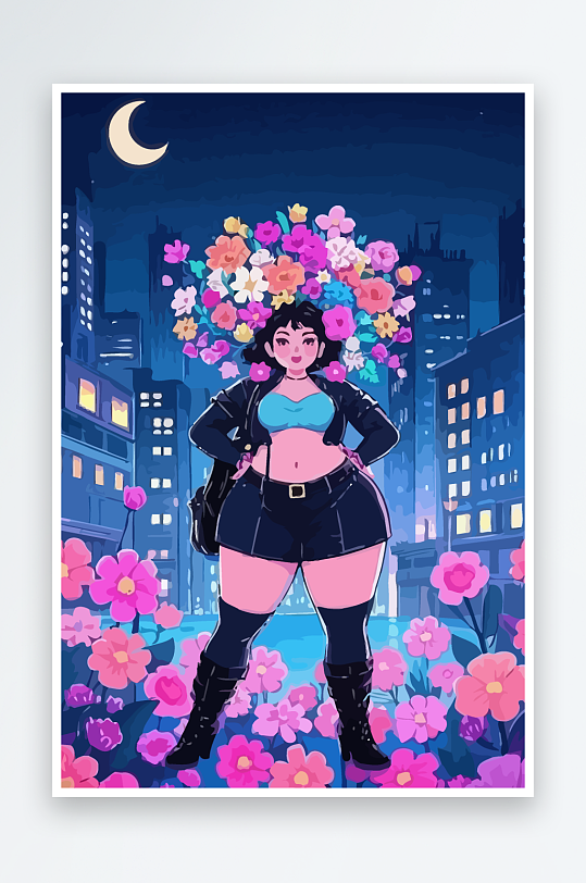 大码酷飒穿搭矢量插画图形元素-众图网