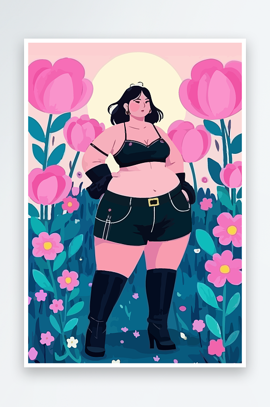 大码酷飒穿搭矢量插画图形元素-众图网