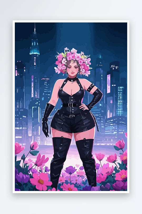 大码酷飒穿搭矢量插画图形元素-众图网