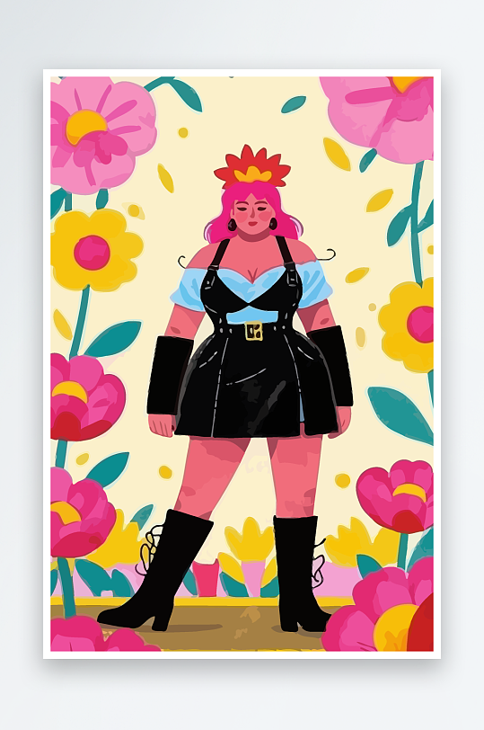 大码酷飒穿搭矢量插画图形元素-众图网