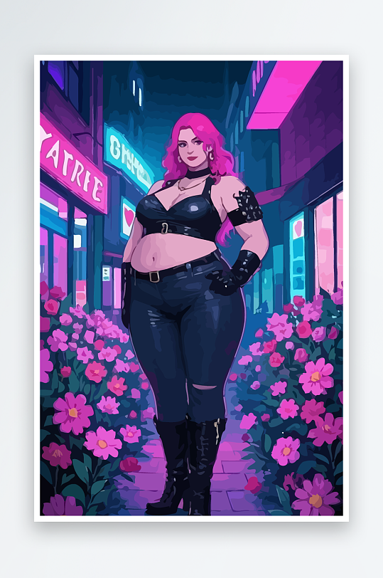 大码酷飒穿搭矢量插画图形元素-众图网