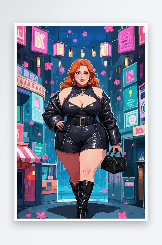 大码酷飒穿搭矢量插画图形元素-众图网