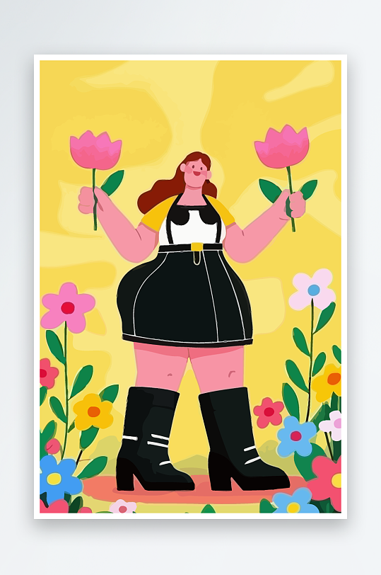 大码酷飒穿搭矢量插画图形元素-众图网