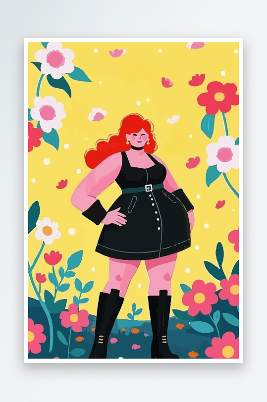 大码酷飒穿搭图标矢量插画图形元素-众图网