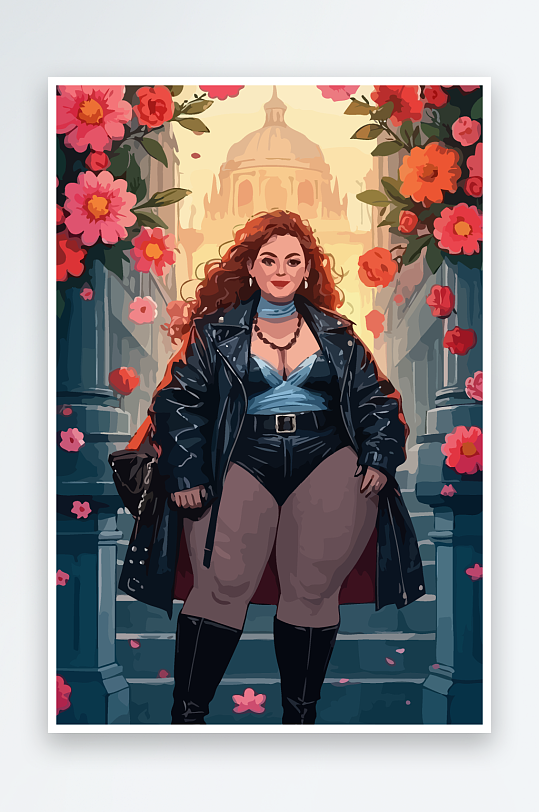 大码酷飒穿搭图标矢量插画图形元素-众图网