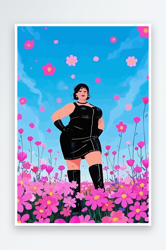 大码酷飒穿搭矢量插画图形元素-众图网