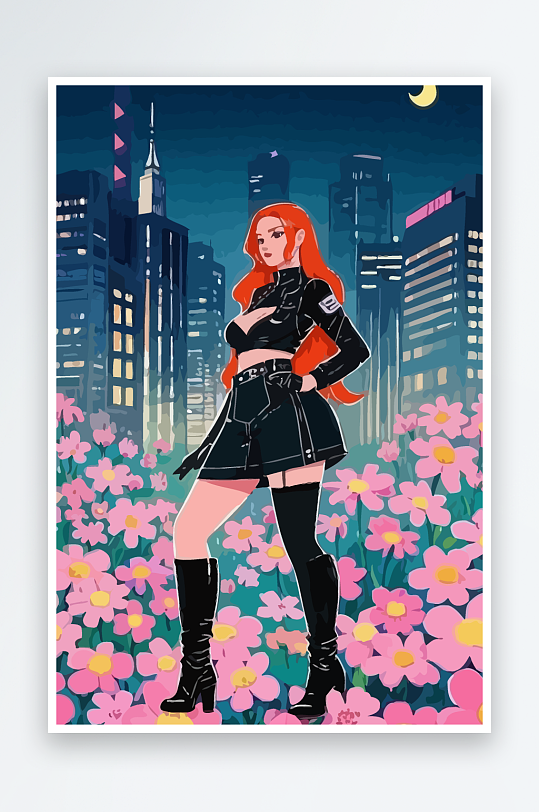 大码酷飒穿搭矢量插画图形元素-众图网