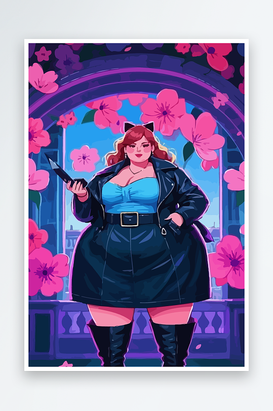 大码酷飒穿搭矢量插画图形元素-众图网