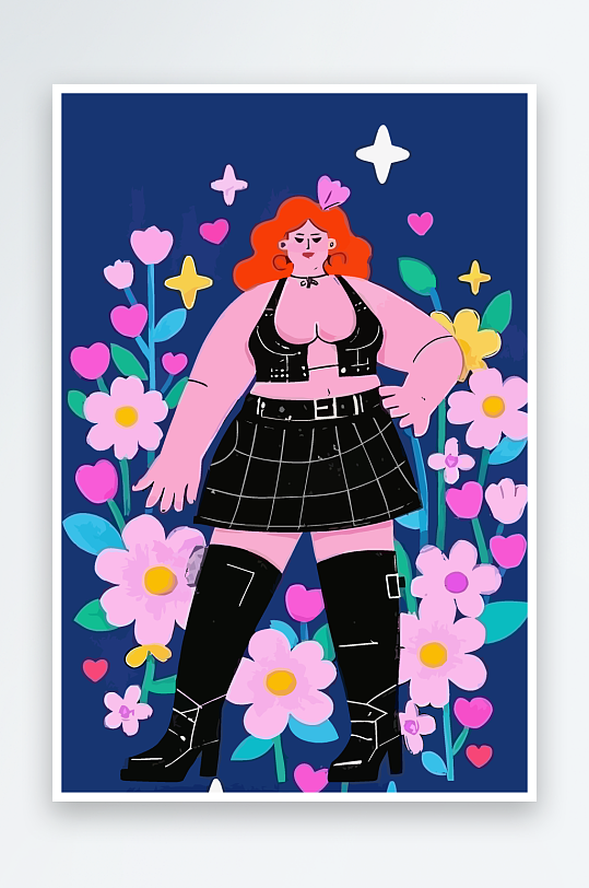 大码酷飒穿搭矢量插画图形元素-众图网