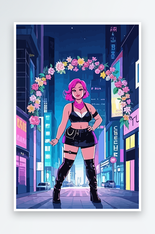 大码酷飒穿搭矢量插画图形元素-众图网