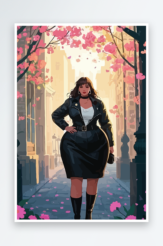 大码酷飒穿搭矢量插画图形元素-众图网