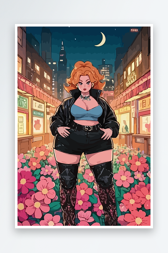 大码酷飒穿搭矢量插画图形元素-众图网