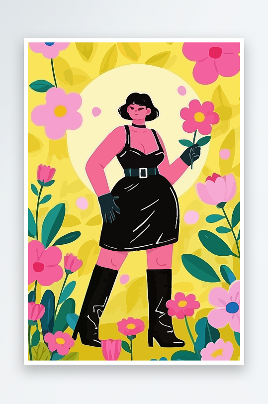 大码酷飒穿搭矢量插画图形元素-众图网