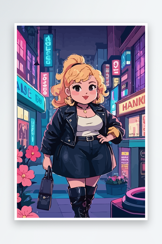 大码酷飒穿搭图标矢量插画图形元素-众图网