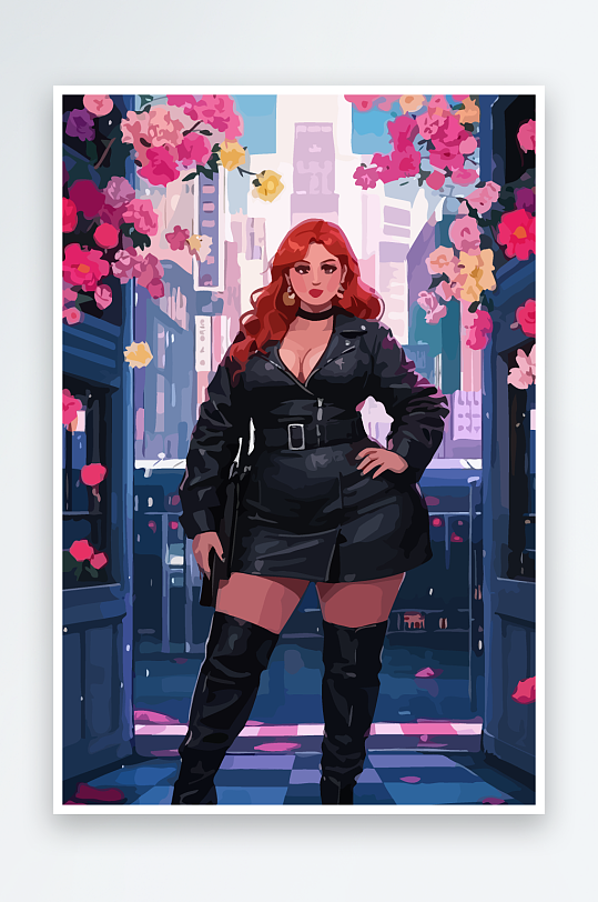 大码酷飒穿搭图标矢量插画图形元素-众图网