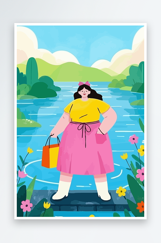 大码女孩矢量插画图形元素-众图网