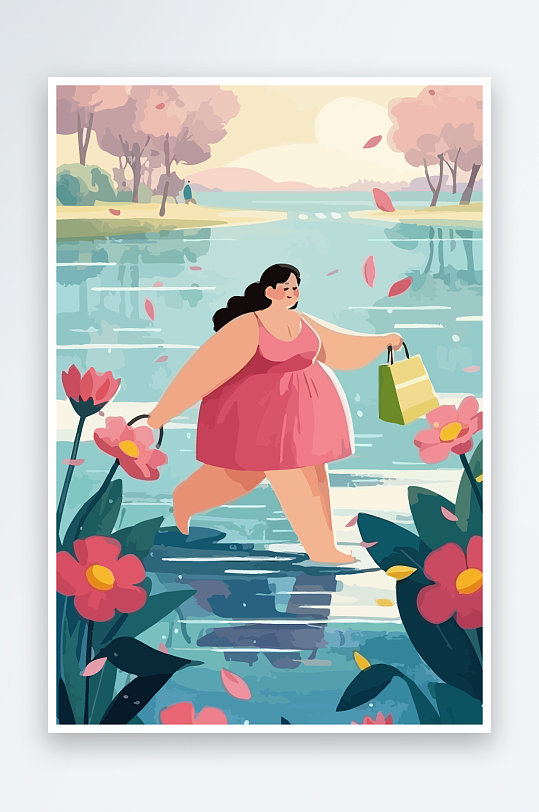 大码女孩矢量插画图形元素-众图网