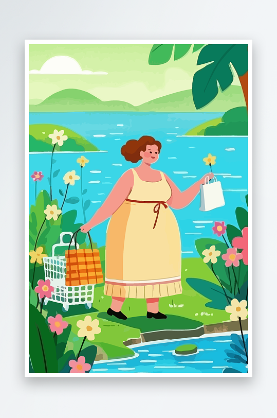 大码女孩矢量插画图形元素-众图网