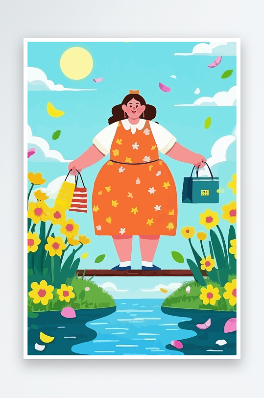 大码女孩矢量插画图形元素-众图网