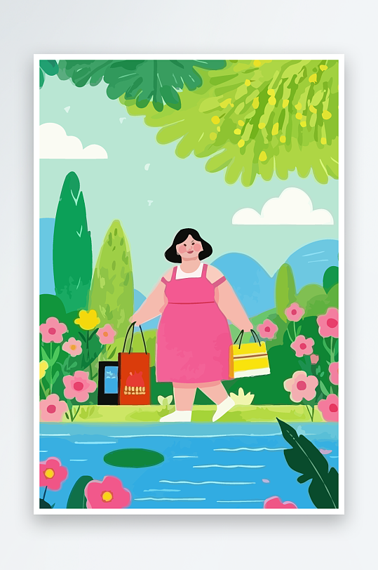 大码女孩矢量插画图形元素-众图网