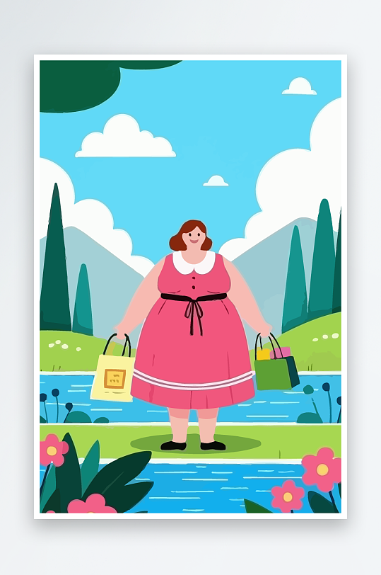 大码女孩矢量插画图形元素-众图网