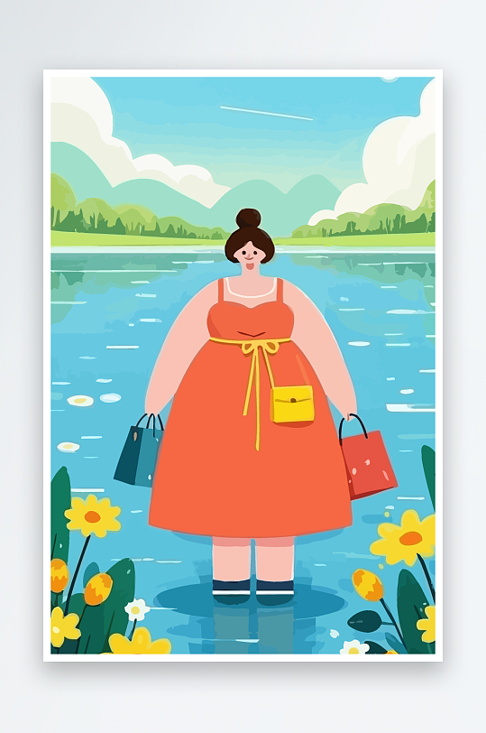 大码女孩矢量插画图形元素-众图网