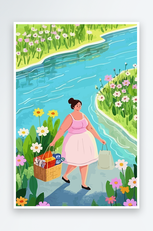 大码女孩矢量插画图形元素-众图网