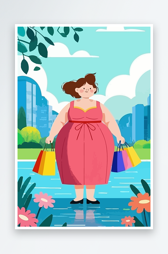 大码女孩矢量插画图形元素-众图网