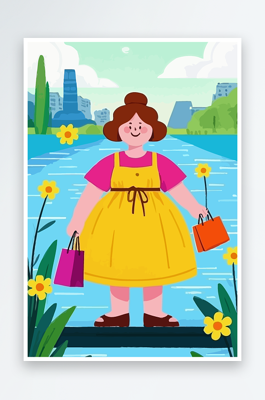 大码女孩矢量插画图形元素-众图网