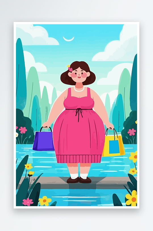 大码女孩图标矢量插画图形元素-众图网