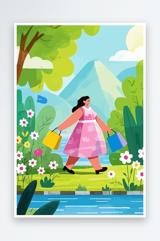 大码女孩图标矢量插画图形元素-众图网