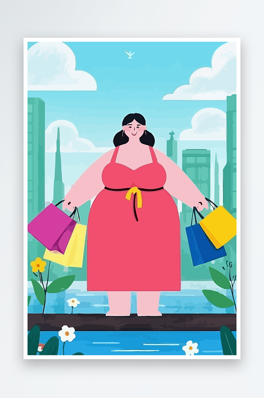 大码女孩图标矢量插画图形元素-众图网