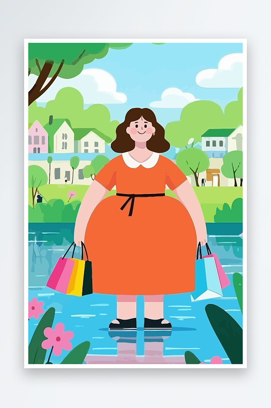 大码女孩图标矢量插画图形元素-众图网