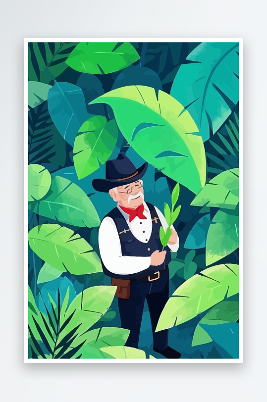 白胡子老人图标矢量插画图形元素-众图网