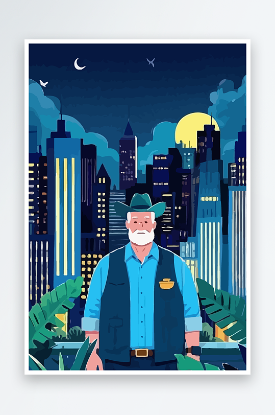 白胡子老人图标矢量插画图形元素-众图网